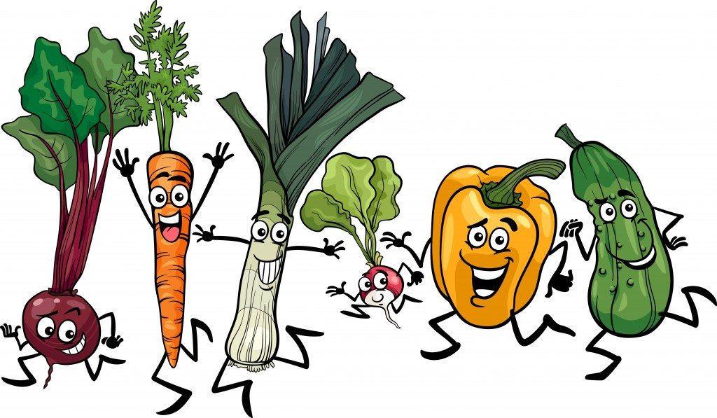 running vegetables cartoon illustration