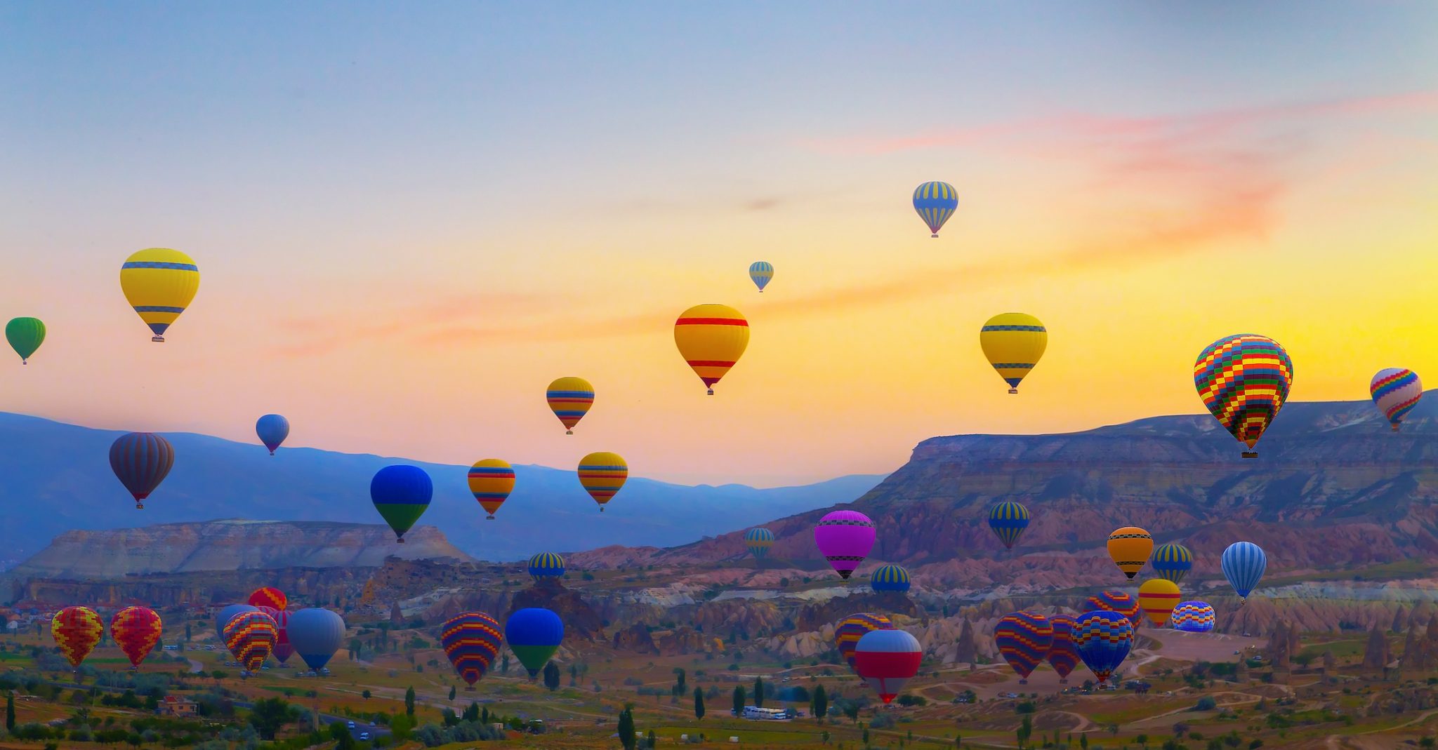 Hot air balloons sunset Cappadocia, Turkey